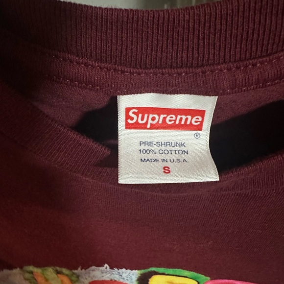 Supreme Burgundy Tee with Colorful Logo - Picture 2 of 3